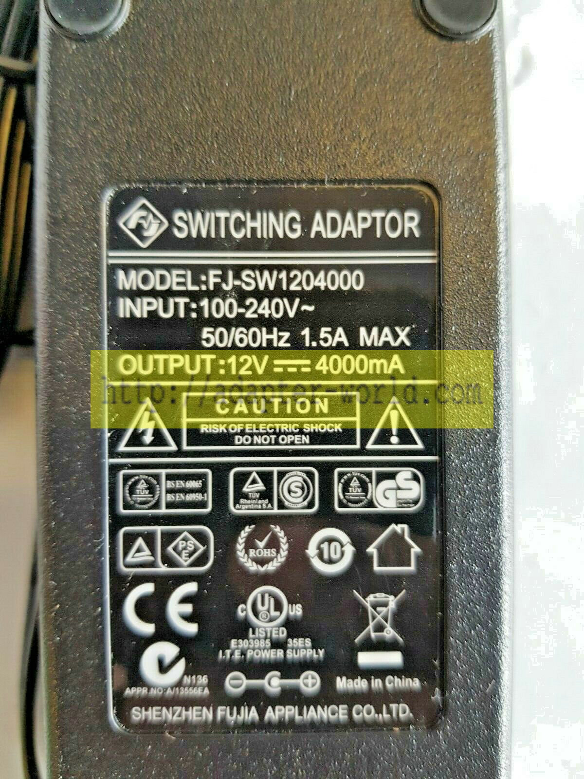 *Brand NEW*SHENZHEN FUJIA FJ-SW1204000 12V 4000MA SWITCHING ADAPTER POWER SUPPLY - Click Image to Close